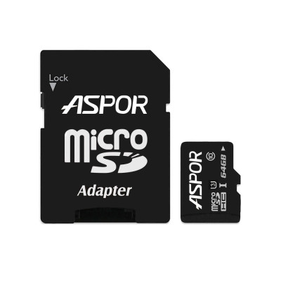 Карта пам`яті Aspor MicroSDHC 64GB UHS-I (Class 10) + SD adapter Карта пам`яті Aspor MicroSDHC 64GB UHS-I (Class 10) + SD adapter