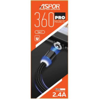 USB кабель Aspor 360 Pro Type-C magnetic- чорний USB кабель Aspor 360 Pro Type-C magnetic- чорний