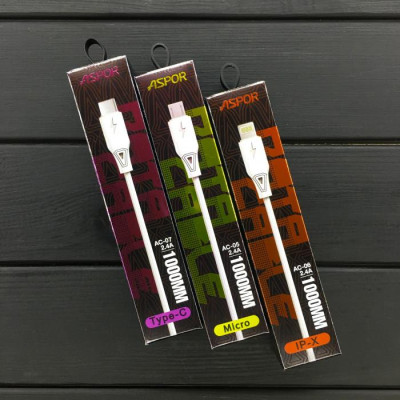 USB кабель Aspor AC-06 Lightning 2.4A/1м- білий