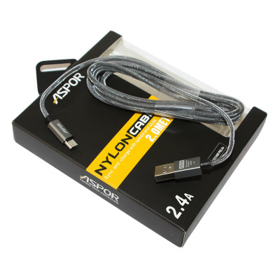 USB кабель Aspor A127 Micro 2.1A/2м- чорний USB кабель Aspor A127 Micro 2.1A/2м- чорний