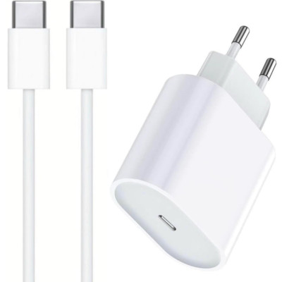 Мережевий зарядний пристрій 20W USB-C (A2347) + кабель Type-C to Type-C- білий Мережевий зарядний пристрій 20W USB-C (A2347) + кабель Type-C to Type-C- білий