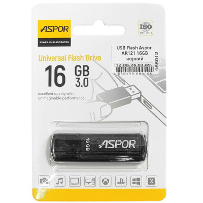 USB Flash Aspor AR121 16GB- чорний USB Flash Aspor AR121 16GB- чорний