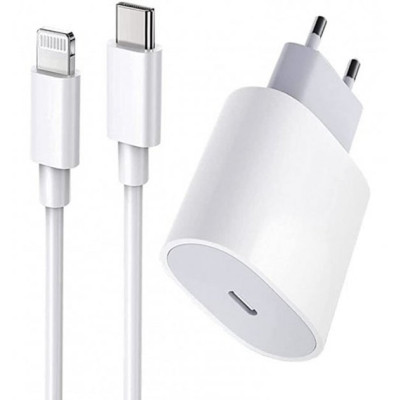 Мережевий зарядний пристрій 20W USB-C (A2347) + кабель Type-C to Lightning- білий Мережевий зарядний пристрій 20W USB-C (A2347) + кабель Type-C to Lightning- білий