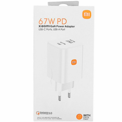 Мережевий зарядний пристрій Xiaomi (MDY-EP-1406) GaN 67W PD (USB-A+USB-C) + USB кабель Type-C- білий Мережевий зарядний пристрій Xiaomi (MDY-EP-1406) GaN 67W PD (USB-A+USB-C) + USB кабель Type-C- білий