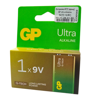 Батарейка 6F22 (крона) GP Ultra Alkaline (6LF22 / 6LR61)
