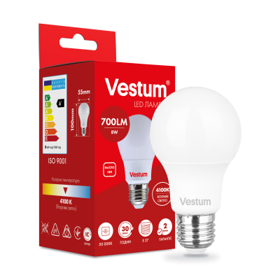 Лампа LED Vestum A55 8W 4100K 220V E27 Лампа LED Vestum A55 8W 4100K 220V E27