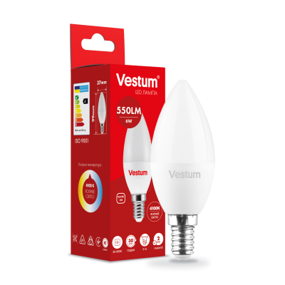 Лампа LED Vestum C37 6W 4100K 220V E14 Лампа LED Vestum C37 6W 4100K 220V E14