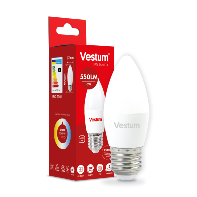 Лампа LED Vestum C37 6W 4100K 220V E27 Лампа LED Vestum C37 6W 4100K 220V E27
