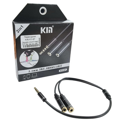 Перехідник KIN KY-67 (аудіо спліттер) 3.5mm M- 2x3.5mm F- чорний Перехідник KIN KY-67 (аудіо спліттер) 3.5mm M- 2x3.5mm F- чорний