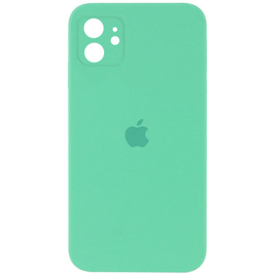 Накладка (з мікрофіброю) Silicon Case Full Camera для iPhone 11 квадратні кути- м'ятний