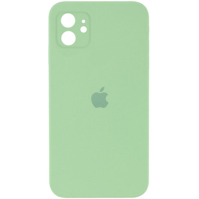 Накладка (з мікрофіброю) Silicon Case Full Camera для iPhone 11 квадратні кути- мінтоловий
