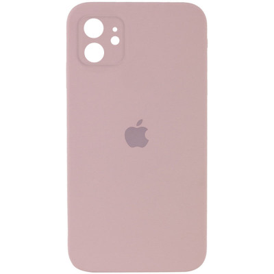 Накладка (з мікрофіброю) Silicon Case Full Camera для iPhone 11 квадратні кути- рожевий пісок