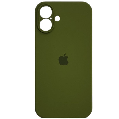 Накладка (з мікрофіброю) Silicon Case Full Camera для iPhone 16 Plus- темно-оливковий
