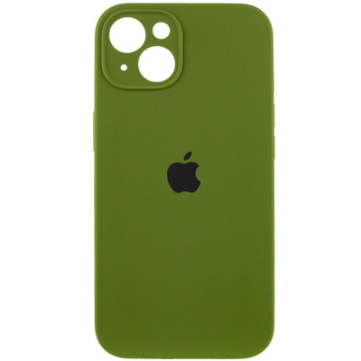 Накладка (з мікрофіброю) Silicon Case Full Camera для iPhone 15- темно-оливковий
