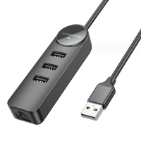 USB HUB Borofone DH6 Erudite (3 порта*USB2.0+RJ45) 1.2м- чорний USB HUB Borofone DH6 Erudite (3 порта*USB2.0+RJ45) 1.2м- чорний