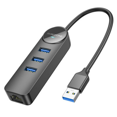 USB HUB Borofone DH6 Erudite (3 порта*USB3.0+RJ45) 0.2м- чорний USB HUB Borofone DH6 Erudite (3 порта*USB3.0+RJ45) 0.2м- чорний