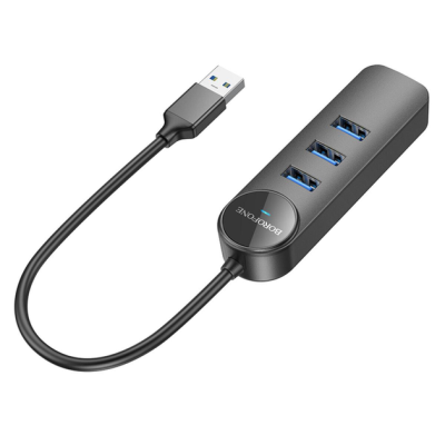 USB HUB Borofone DH6 Erudite (3 порта*USB3.0+RJ45) 0.2м- чорний USB HUB Borofone DH6 Erudite (3 порта*USB3.0+RJ45) 0.2м- чорний