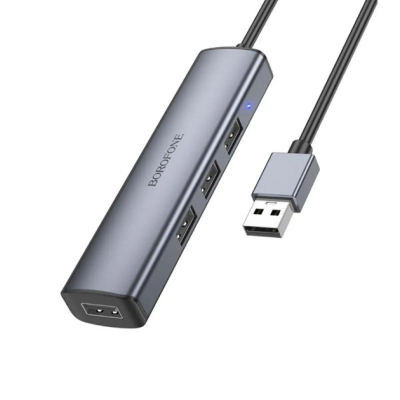 USB HUB Borofone DH12 Smart (4 порта*USB2.0) 1.2м- сірий USB HUB Borofone DH12 Smart (4 порта*USB2.0) 1.2м- сірий