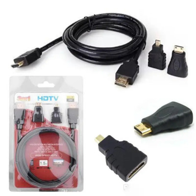 HDMI кабель HDTV H-1 3в1 (HDMI + Micro HDMI + Mini HDMI) 1.5m HDMI кабель HDTV H-1 3в1 (HDMI + Micro HDMI + Mini HDMI) 1.5m