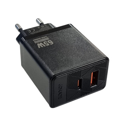 Мережевий зарядний пристрій Jokade JB089 MINGXIA 65W (USB-A+USB-C)- чорний Мережевий зарядний пристрій Jokade JB089 MINGXIA 65W (USB-A+USB-C)- чорний
