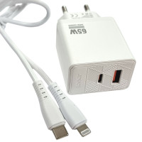 Мережевий зарядний пристрій Jokade JB090 CHAOAN 65W (USB-A+USB-C)+ кабель Type-C to Lightning- білий Мережевий зарядний пристрій Jokade JB090 CHAOAN 65W (USB-A+USB-C)+ кабель Type-C to Lightning- білий
