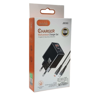 Мережевий зарядний пристрій Jokade JB090 CHAOAN 65W (USB-A+USB-C)+ кабель Type-C to Lightning- чорний