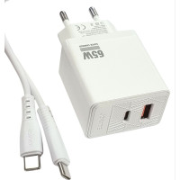 Мережевий зарядний пристрій Jokade JB090 CHAOAN 65W (USB-A+USB-C)+ кабель Type-C to Type-C- білий