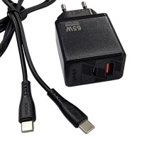 Мережевий зарядний пристрій Jokade JB090 CHAOAN 65W (USB-A+USB-C)+ кабель Type-C to Type-C- чорний Мережевий зарядний пристрій Jokade JB090 CHAOAN 65W (USB-A+USB-C)+ кабель Type-C to Type-C- чорний