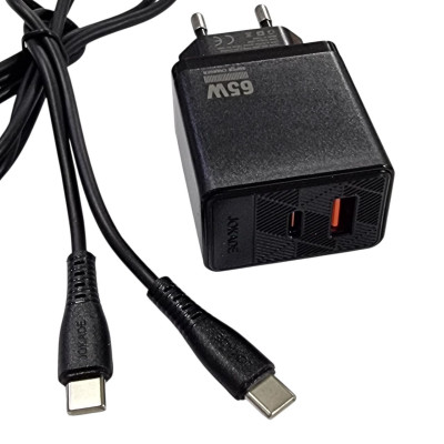 Мережевий зарядний пристрій Jokade JB090 CHAOAN 65W (USB-A+USB-C)+ кабель Type-C to Type-C- чорний Мережевий зарядний пристрій Jokade JB090 CHAOAN 65W (USB-A+USB-C)+ кабель Type-C to Type-C- чорний
