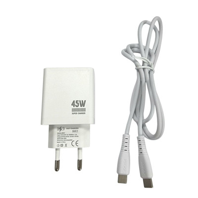 Мережевий зарядний пристрій Jokade JB092 QIAOSEN PD45W (USB-C)+ кабель Type-C to Type-C- білий