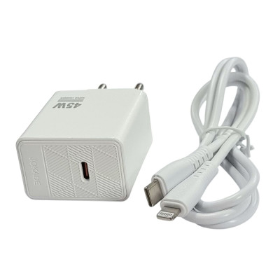 Мережевий зарядний пристрій Jokade JB092 QIAOSEN PD45W (USB-C)+ кабель Type-C to Lightning- білий Мережевий зарядний пристрій Jokade JB092 QIAOSEN PD45W (USB-C)+ кабель Type-C to Lightning- білий