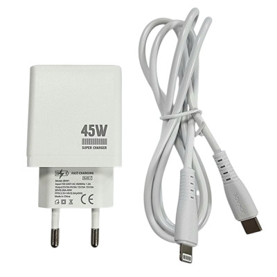 Мережевий зарядний пристрій Jokade JB092 QIAOSEN PD45W (USB-C)+ кабель Type-C to Lightning- білий