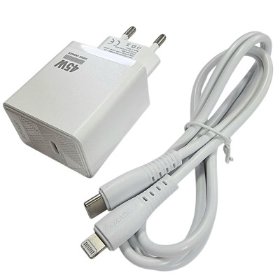 Мережевий зарядний пристрій Jokade JB092 QIAOSEN PD45W (USB-C)+ кабель Type-C to Lightning- білий