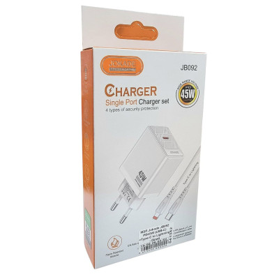 Мережевий зарядний пристрій Jokade JB092 QIAOSEN PD45W (USB-C)+ кабель Type-C to Lightning- білий