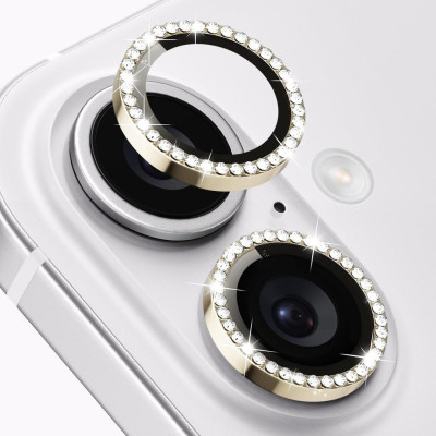 Скло захисне Lens Fixture на камеру зі стразами для iPhone 16 / 16 Plus- золотий Скло захисне Lens Fixture на камеру зі стразами для iPhone 16 / 16 Plus- золотий