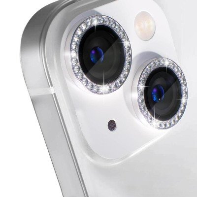 Скло захисне Lens Fixture на камеру зі стразами для iPhone 16 / 16 Plus- сріблястий Скло захисне Lens Fixture на камеру зі стразами для iPhone 16 / 16 Plus- сріблястий