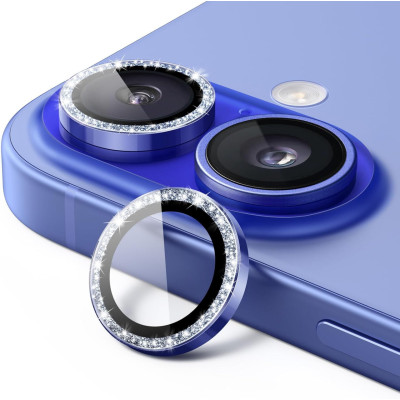 Скло захисне Lens Fixture на камеру зі стразами для iPhone 16 / 16 Plus- морський синій Скло захисне Lens Fixture на камеру зі стразами для iPhone 16 / 16 Plus- морський синій