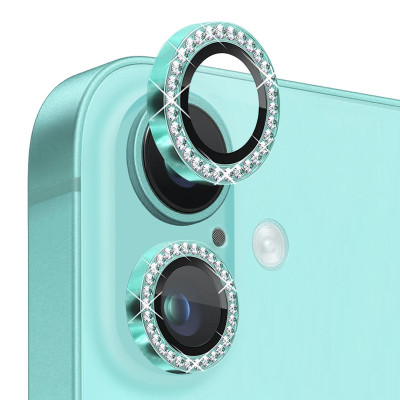 Скло захисне Lens Fixture на камеру зі стразами для iPhone 16 / 16 Plus- зелений Скло захисне Lens Fixture на камеру зі стразами для iPhone 16 / 16 Plus- зелений