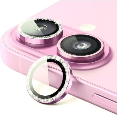 Скло захисне Lens Fixture на камеру зі стразами для iPhone 16 / 16 Plus- рожевий Скло захисне Lens Fixture на камеру зі стразами для iPhone 16 / 16 Plus- рожевий