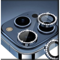 Скло захисне Lens Fixture на камеру зі стразами для iPhone 16 Pro / 16 Pro Max- темно-синій Скло захисне Lens Fixture на камеру зі стразами для iPhone 16 Pro / 16 Pro Max- темно-синій