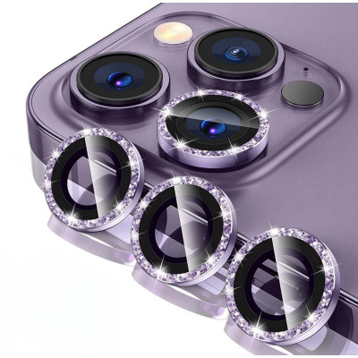 Скло захисне Lens Fixture на камеру зі стразами для iPhone 15 Pro / 15 Pro Max- темно-фіолетовий Скло захисне Lens Fixture на камеру зі стразами для iPhone 15 Pro / 15 Pro Max- темно-фіолетовий