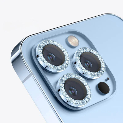 Скло захисне Lens Fixture на камеру зі стразами для iPhone 12 Pro Max- синій Скло захисне Lens Fixture на камеру зі стразами для iPhone 12 Pro Max- синій