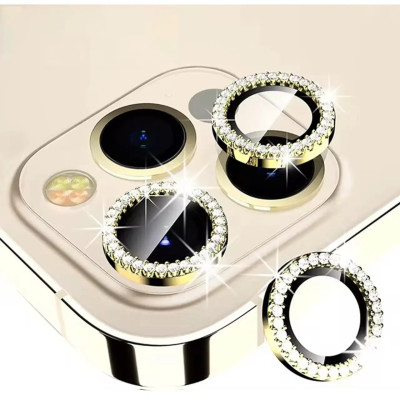 Скло захисне Lens Fixture на камеру зі стразами для iPhone 12 Pro- золотий Скло захисне Lens Fixture на камеру зі стразами для iPhone 12 Pro- золотий