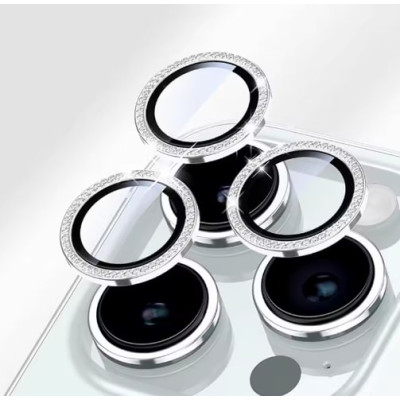 Скло захисне Lens Fixture на камеру зі стразами для iPhone 12 Pro- сріблястий Скло захисне Lens Fixture на камеру зі стразами для iPhone 12 Pro- сріблястий