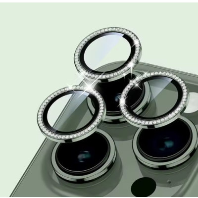 Скло захисне Lens Fixture на камеру зі стразами для iPhone 12 Pro- зелений Скло захисне Lens Fixture на камеру зі стразами для iPhone 12 Pro- зелений