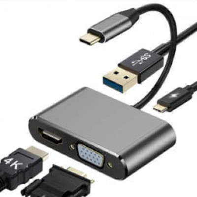 Перехідник USB-C 4 in 1 (PD+HDMI+VGA+USB 4K) Перехідник USB-C 4 in 1 (PD+HDMI+VGA+USB 4K)