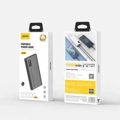 Power Bank Aspor A330 10000mAh (Fast Charge/2USB)- чорний Power Bank Aspor A330 10000mAh (Fast Charge/2USB)- чорний