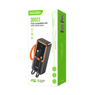 Power Bank Kakusiga KSC-1089 30000mAh Fast Charge (4USB-A+USB-C/22.5W) + cable Lightning/Type-C- чорний