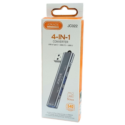 USB HUB Jokade JC022 KUXUN Series 4 in 1 converter (USB to Type-C+2*USB 2.0+1USB 3.0)- сірий