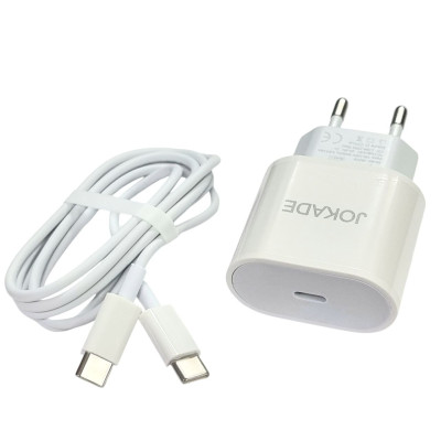 Мережевий зарядний пристрій Jokade JB010 PD25W (1USB-C)+ кабель Type-C to Type-C- білий